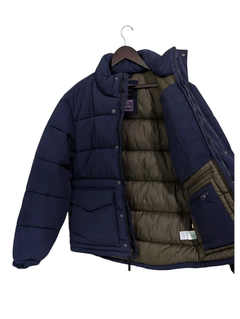 J.Crew Men's Nordic Eco Puffer Jacket Large PrimaLoft Navy Blue AZ580